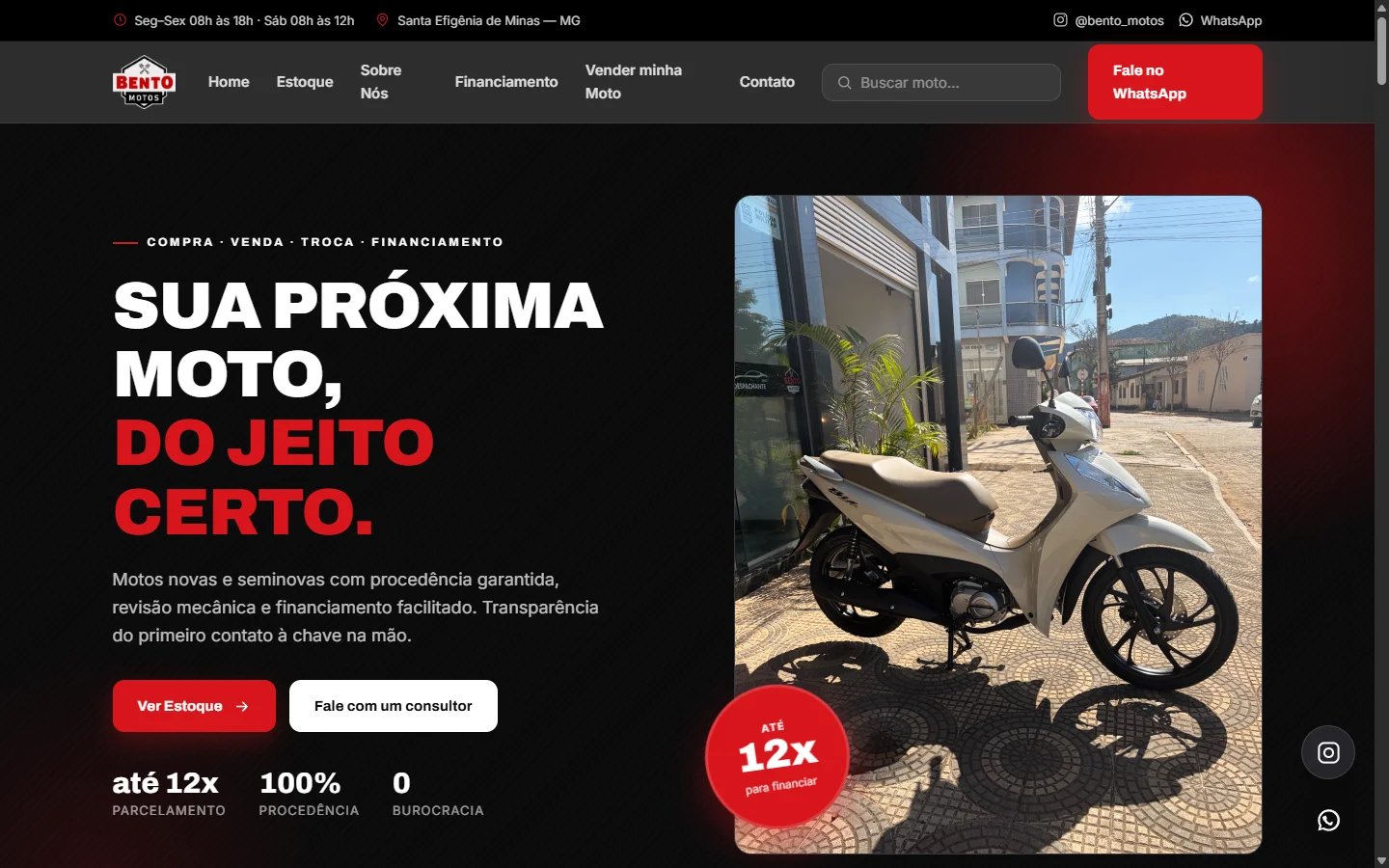 Hero do site Bento Motos