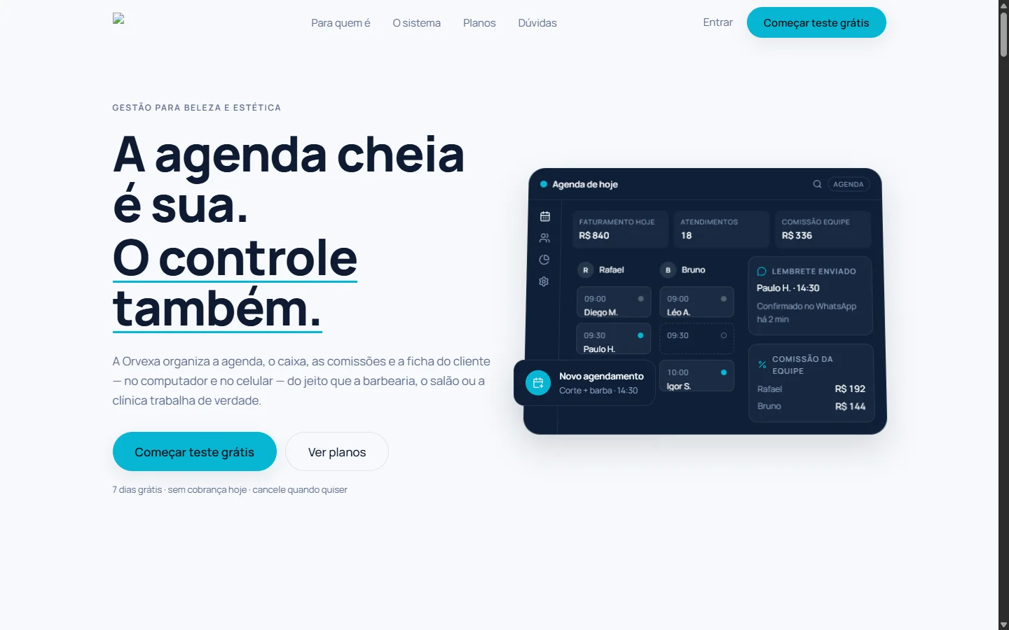 Hero do site Orvexa Agenda