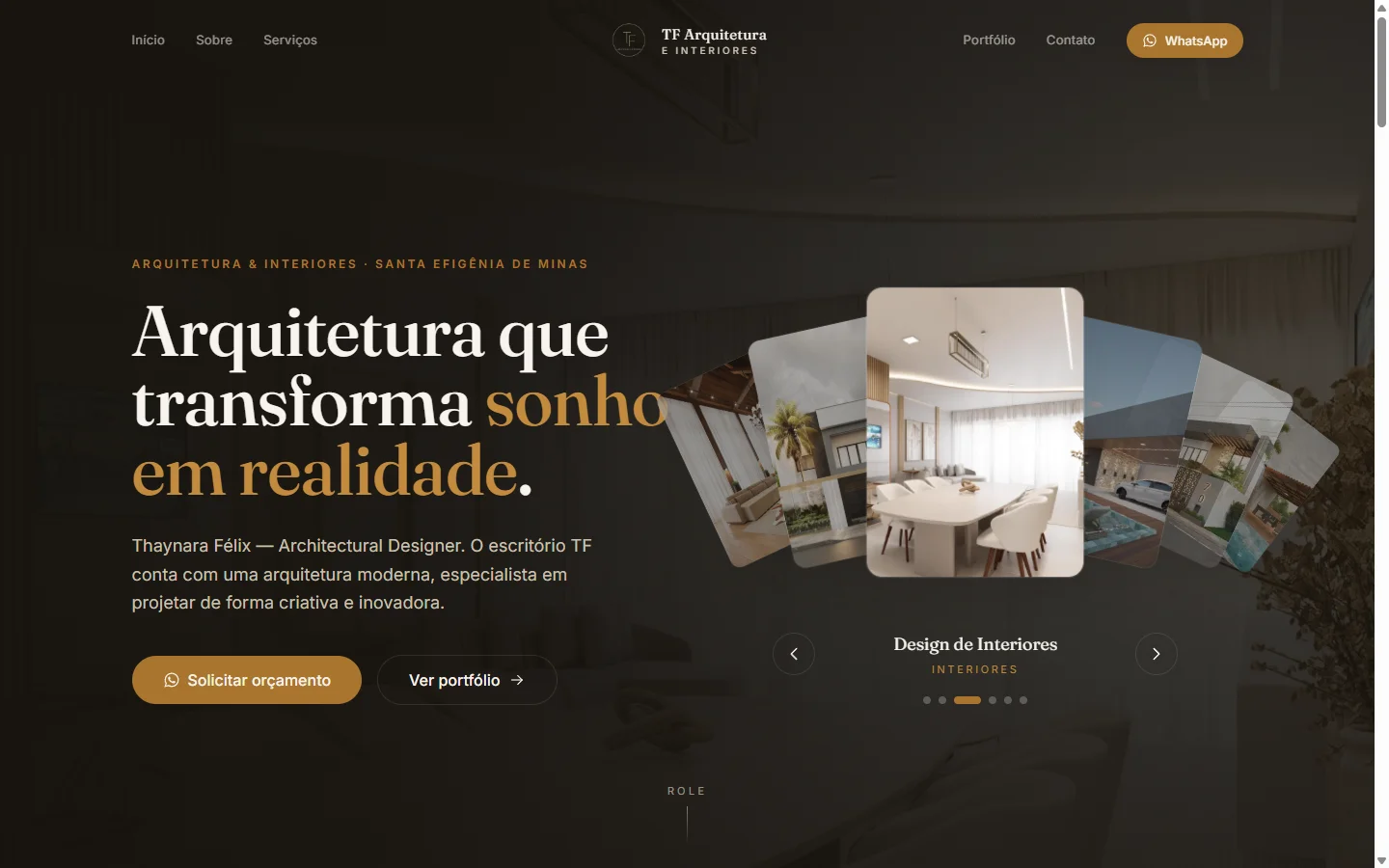Hero do site TF Arquitetura, de Thaynara Félix